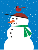 Snowman with cardinal